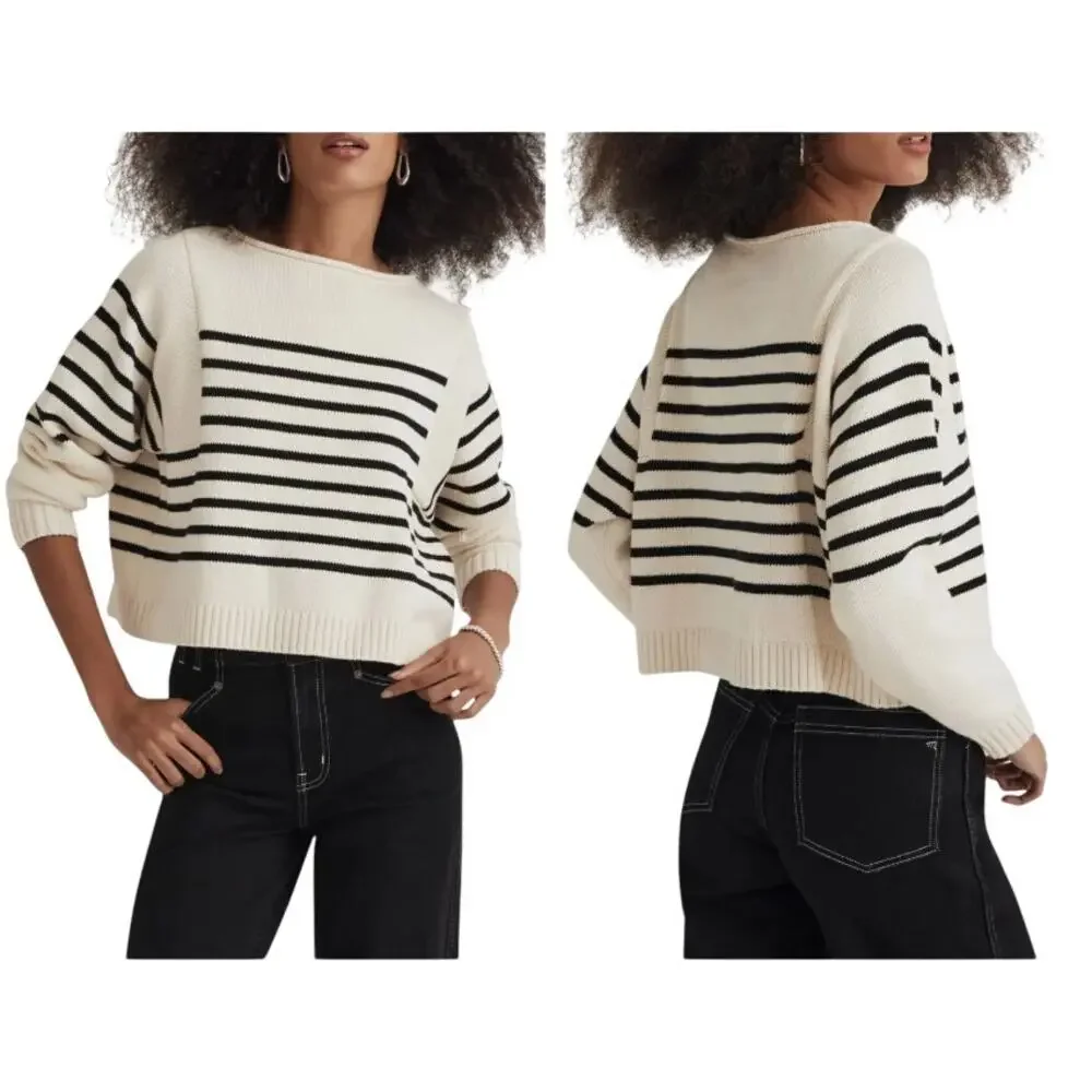 Madewell Cream and Black Striped Crewneck Sweater - Picture 12 of 12
